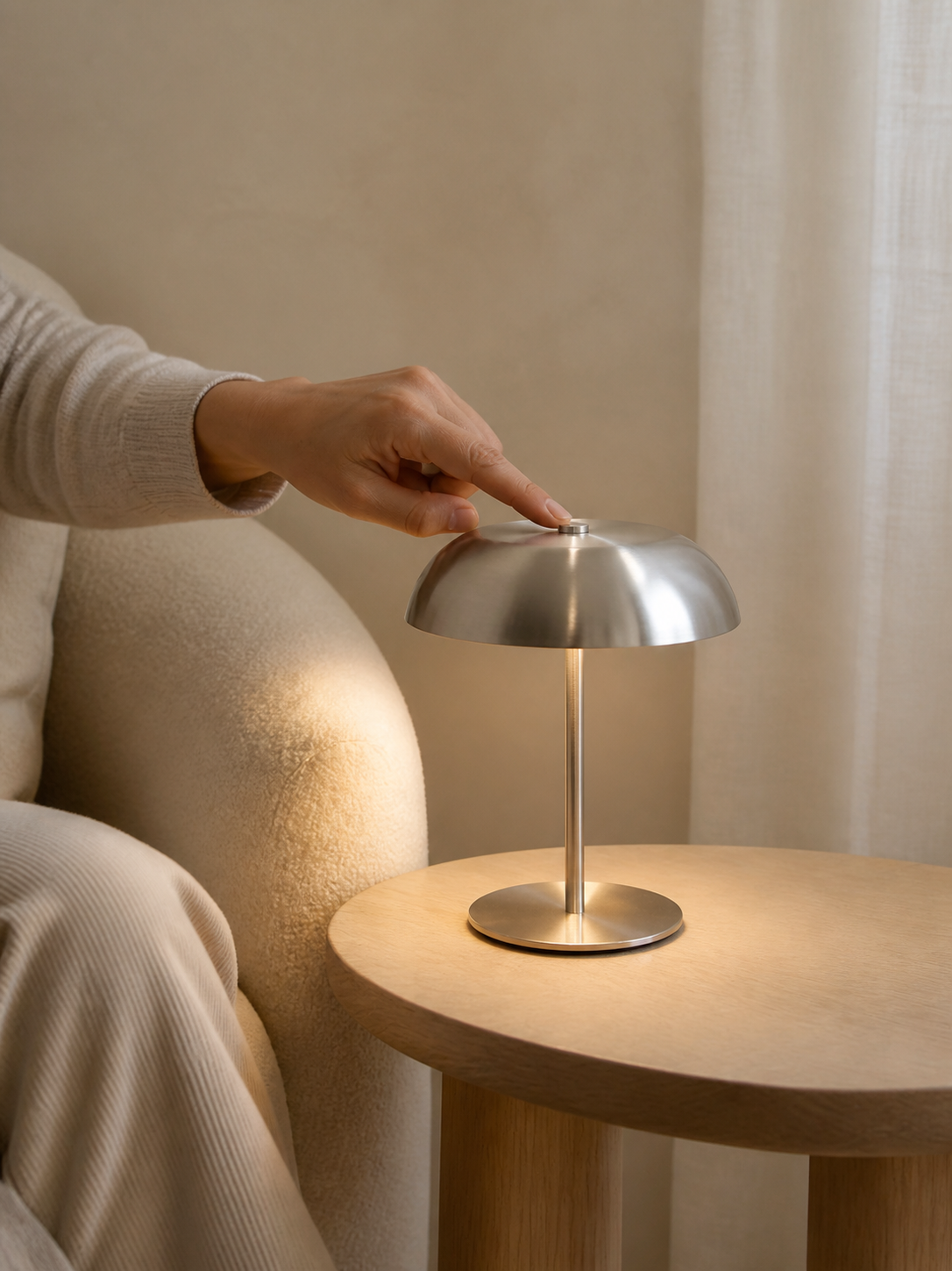 Rechargeable dome table lamp in use