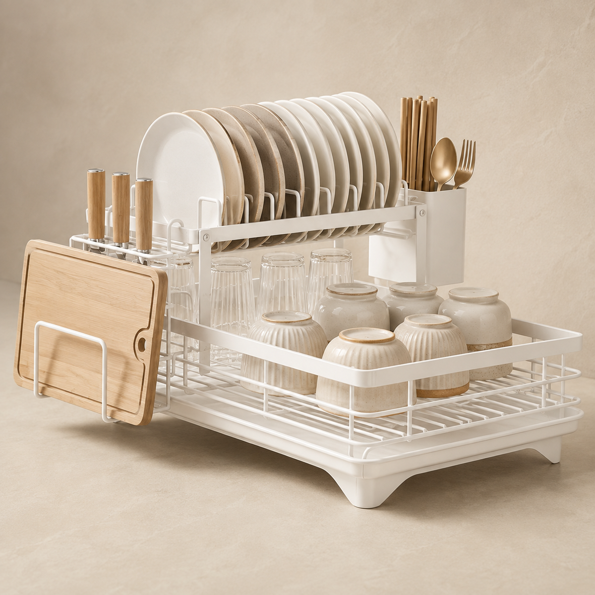 2-Tier Dish Rack with Utensil Holder