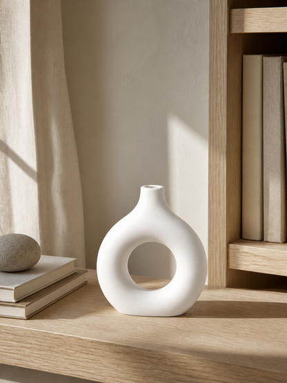 Matte white ring vase second styled interior scene