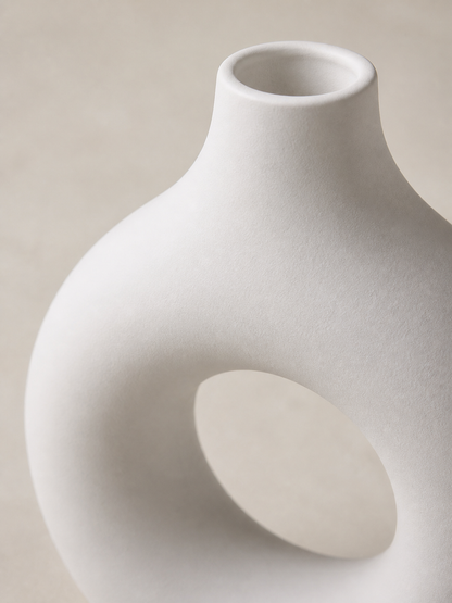 Matte white ring vase ceramic texture detail