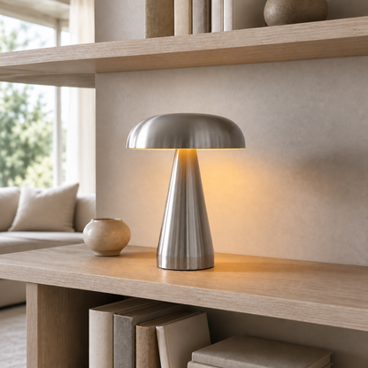 Silver mushroom table lamp second living room scene