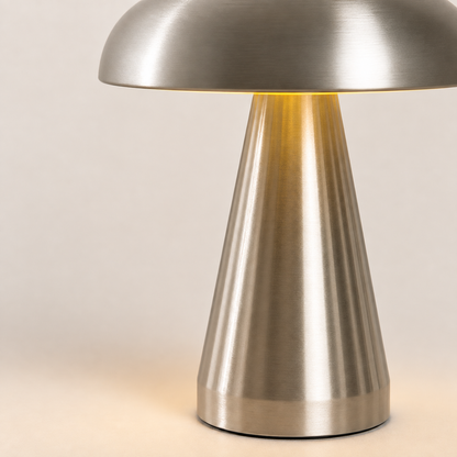 Silver mushroom table lamp brushed metal detail