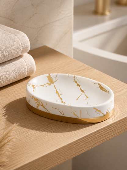 White marble-stripe soap dish second lifestyle scene
