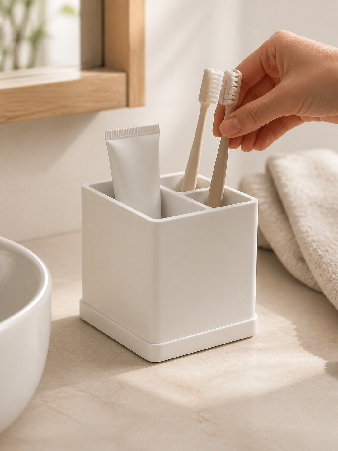 Three-Compartment Toothbrush Holder