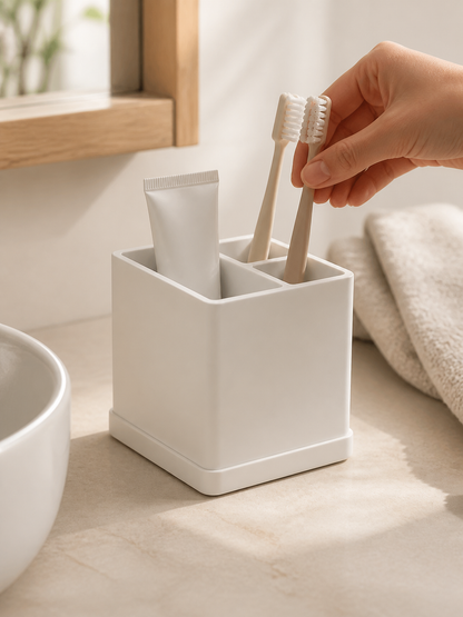 Three-Compartment Toothbrush Holder
