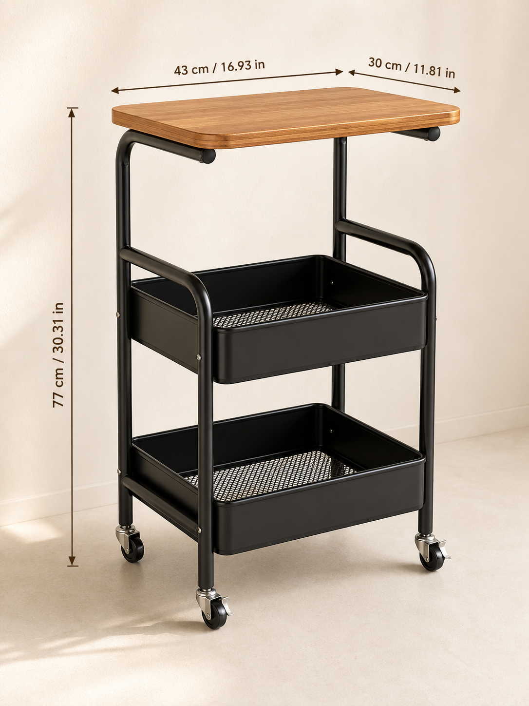 Three-tier rolling cart product dimensions