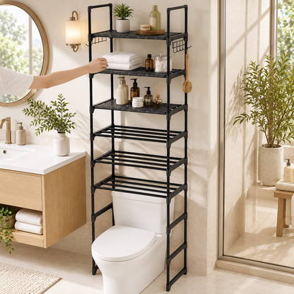 Bathroom storage rack in use