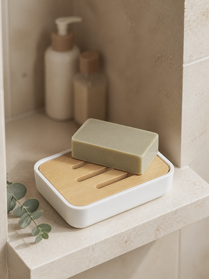 Bamboo and white soap dish second lifestyle