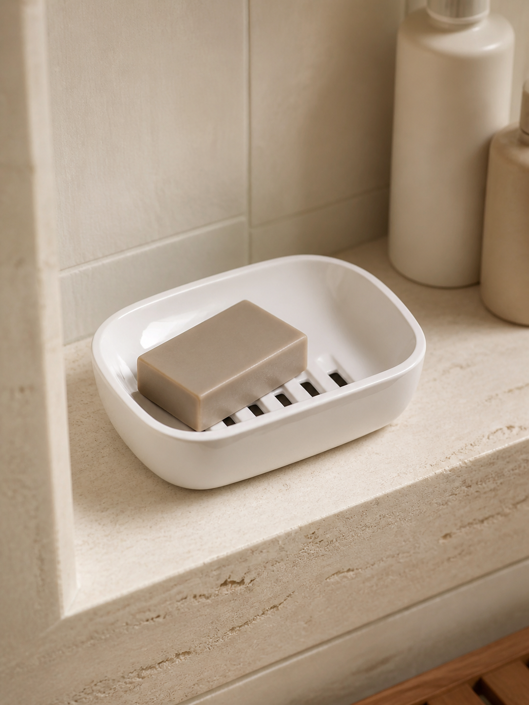 Self-draining white soap dish second lifestyle