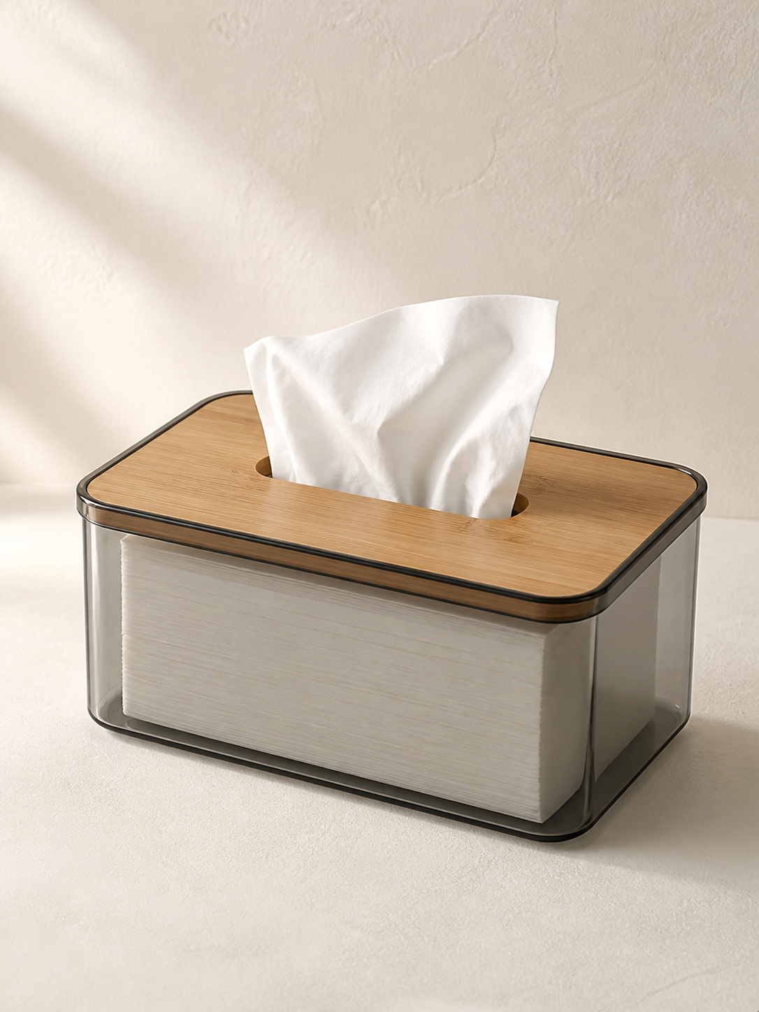 Medium smoked acrylic tissue box studio product shot