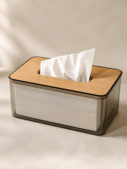 Large smoked acrylic tissue box studio product shot