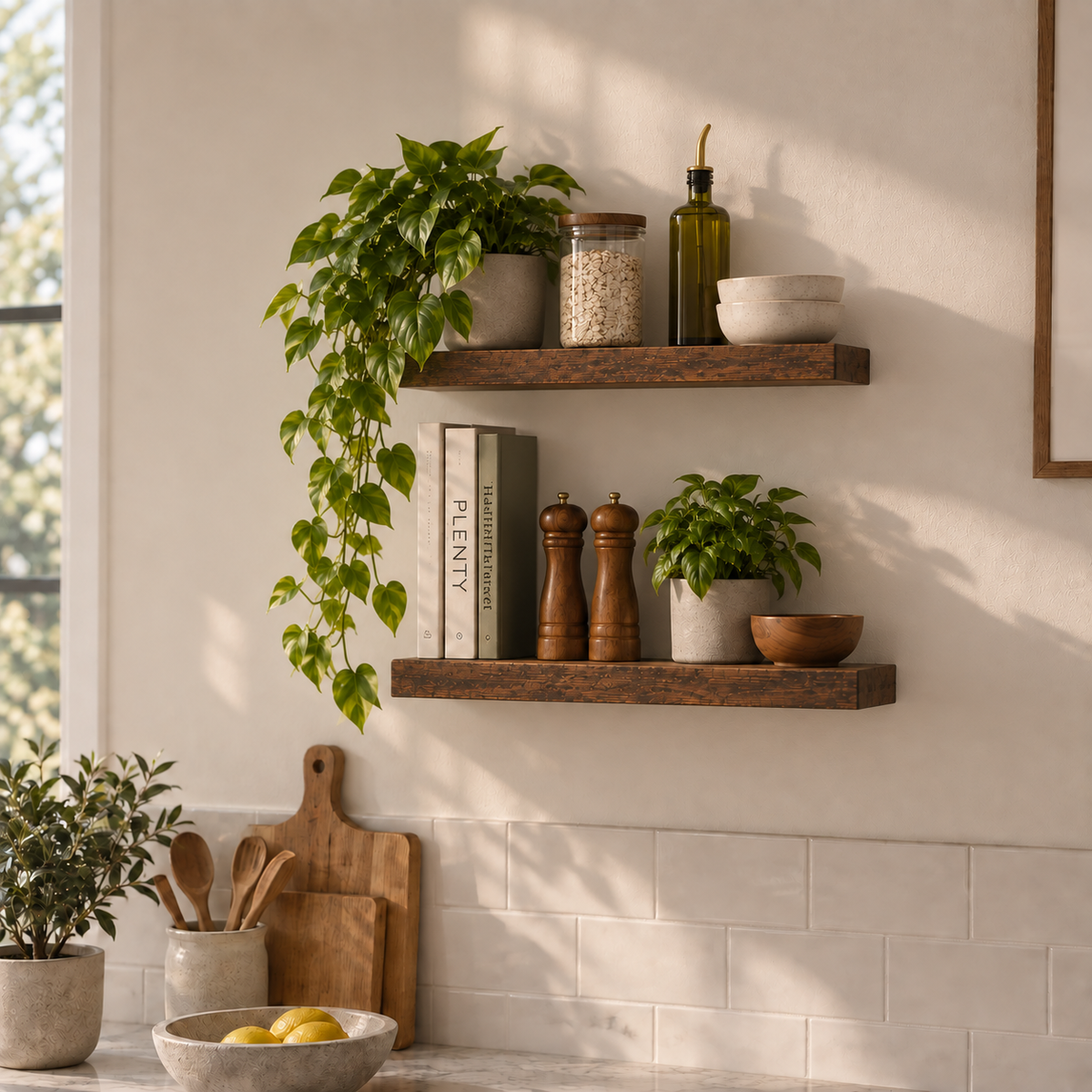 Rowan — Wood Floating Shelves, Set of 2