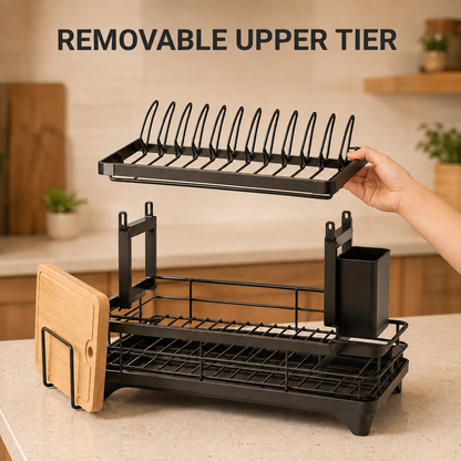 2-Tier Dish Rack with Utensil Holder