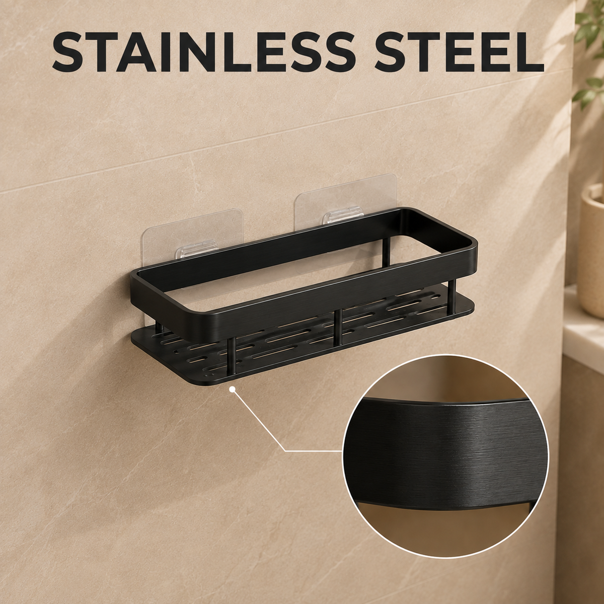 Stainless steel shower caddy material detail