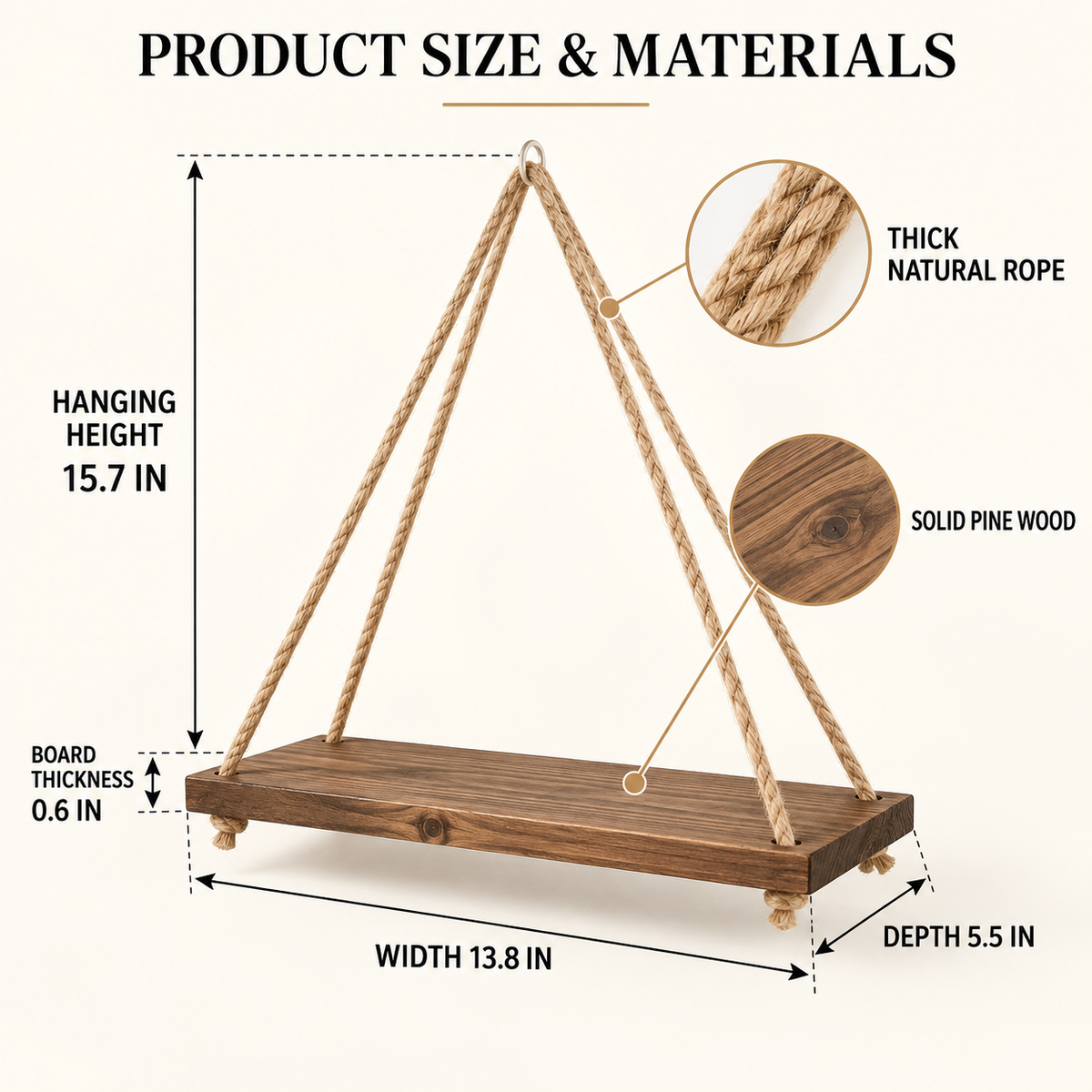 Hanging Wooden Rope Shelf