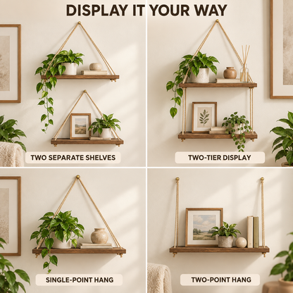 Hanging Wooden Rope Shelf