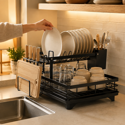 2-Tier Dish Rack with Utensil Holder
