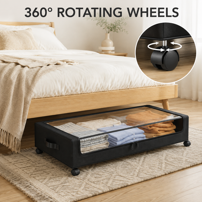 Under-bed organizer rotating wheels