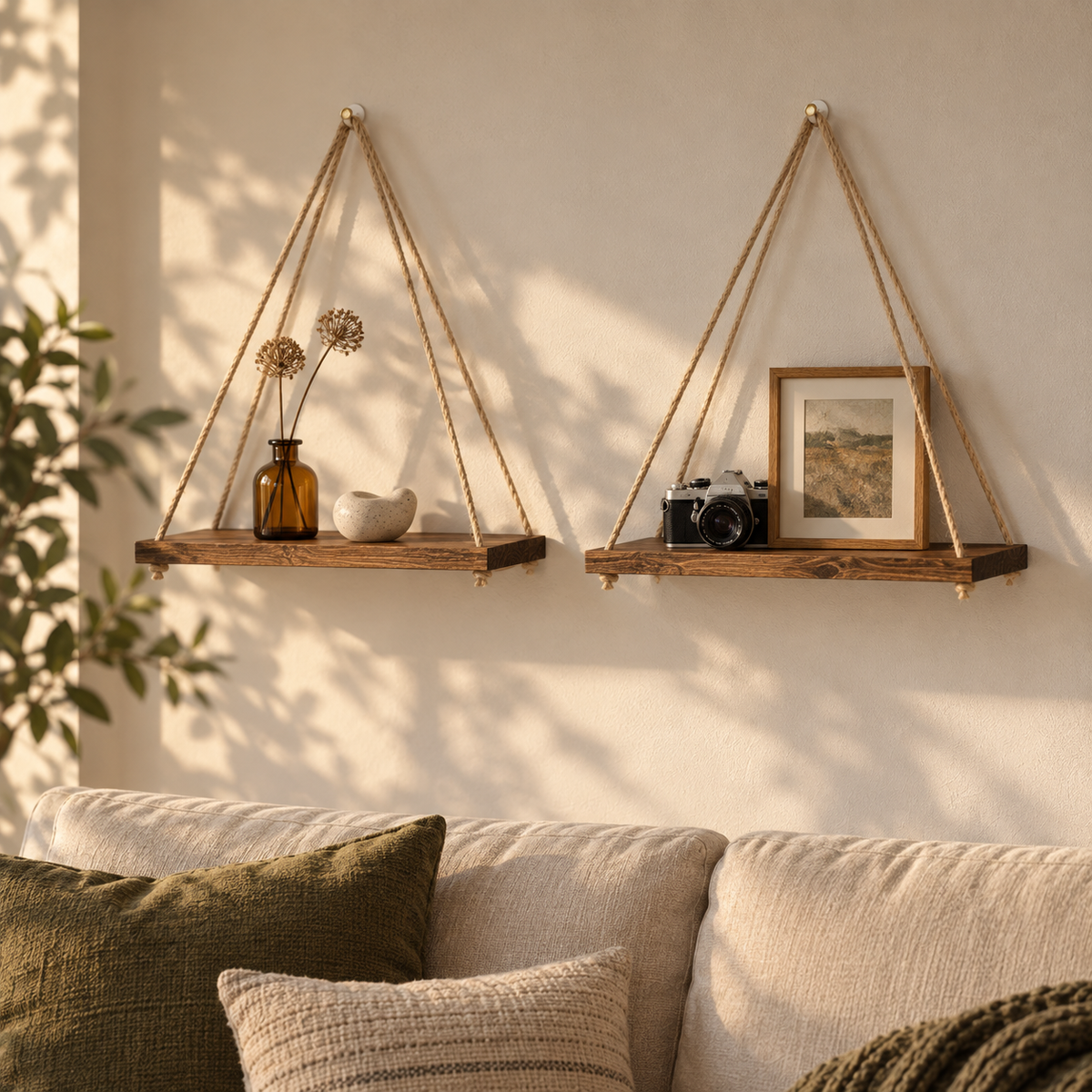Hanging Wooden Rope Shelf