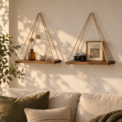 Hanging Wooden Rope Shelf