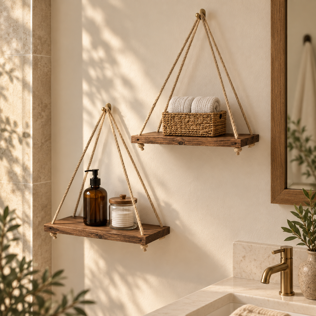 Hanging Wooden Rope Shelf