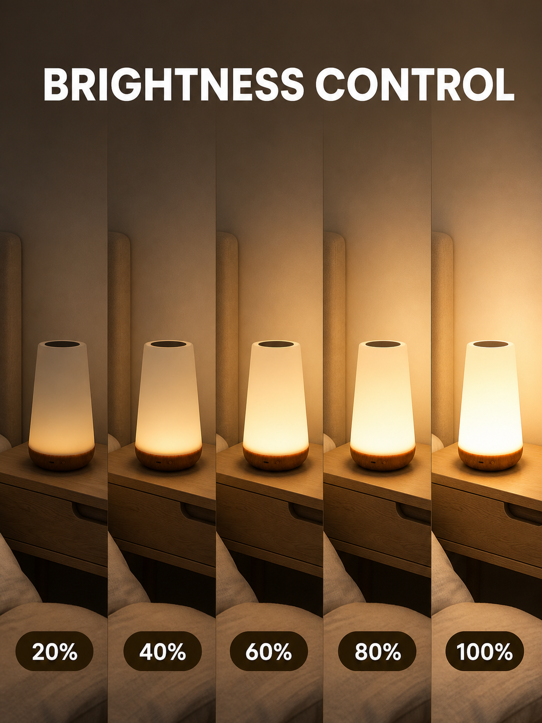 Brightness settings available on the modern bedside lamp