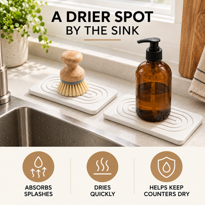 Diatomite Sink Trays, Pair — infographic absorbency