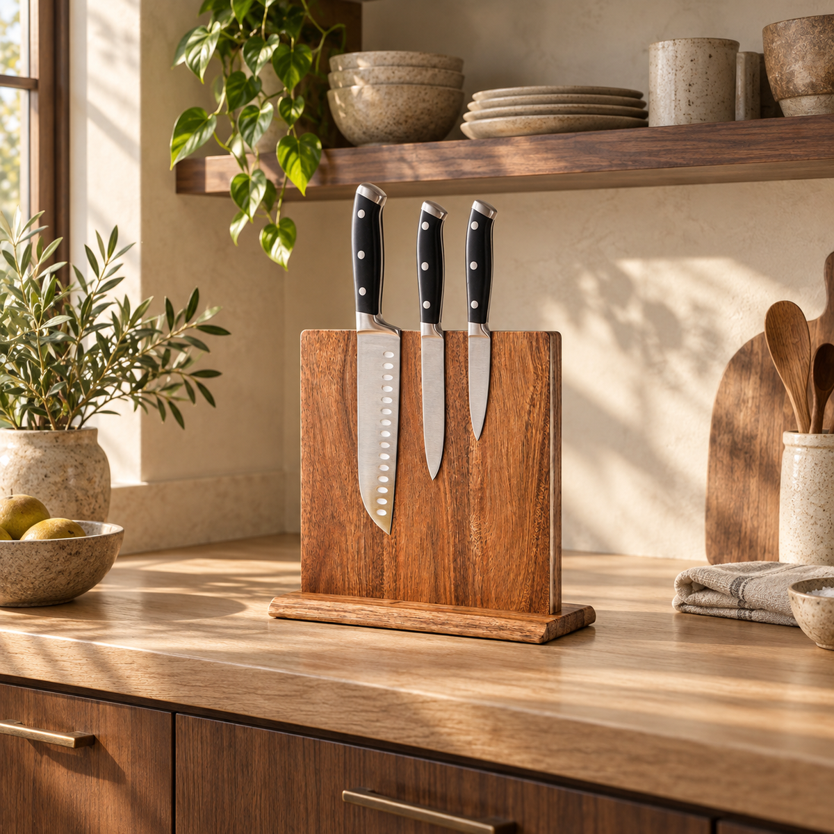 Magnetic Acacia Knife Block — lifestyle ambient