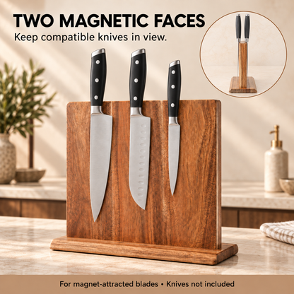 Magnetic Acacia Knife Block — infographic magnetic faces
