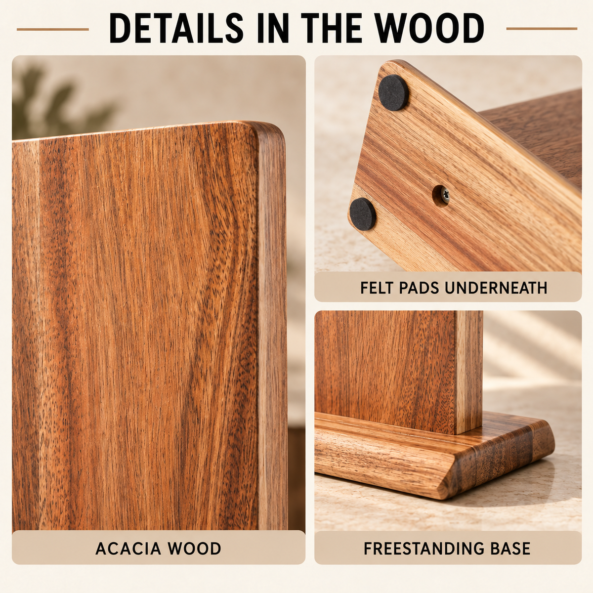 Magnetic Acacia Knife Block — infographic wood and base