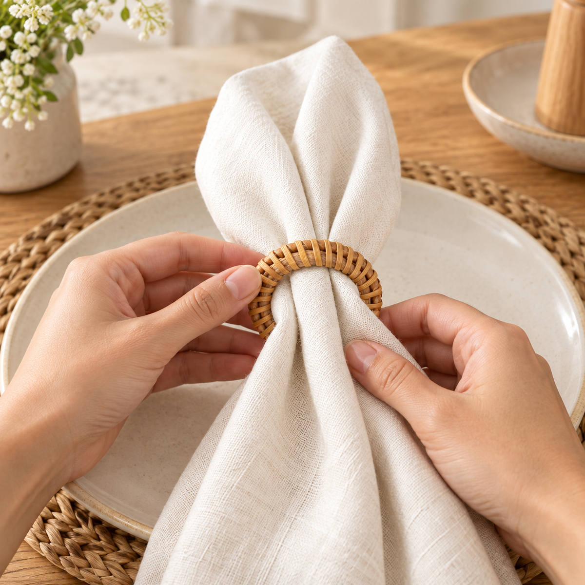Woven Napkin Rings, Set of 12 — lifestyle in use