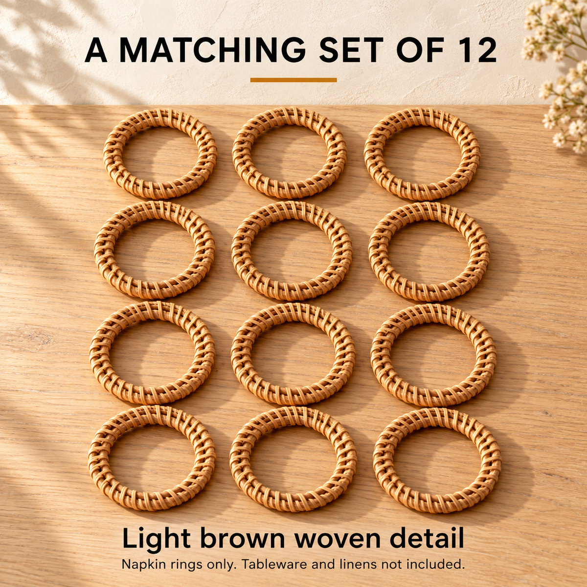 Woven Napkin Rings, Set of 12 — infographic set of 12