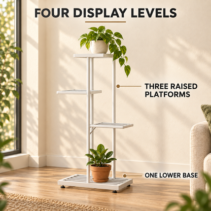 4-Tier Metal Plant Stand — infographic four levels