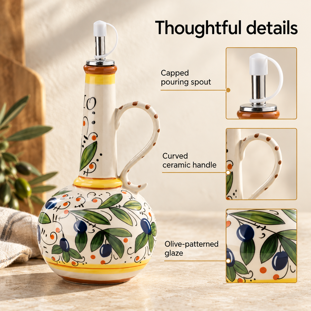Olive Ceramic Oil Dispenser — details