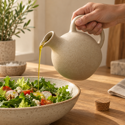 Round Ceramic Oil Dispenser — in use