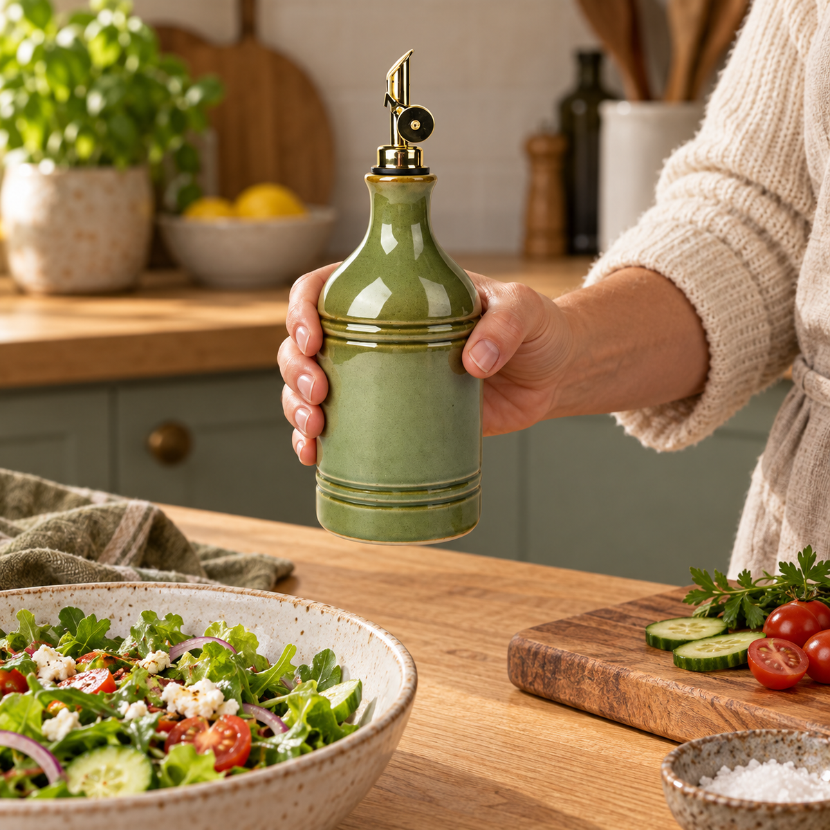 Ribbed Ceramic Oil Dispenser — in use