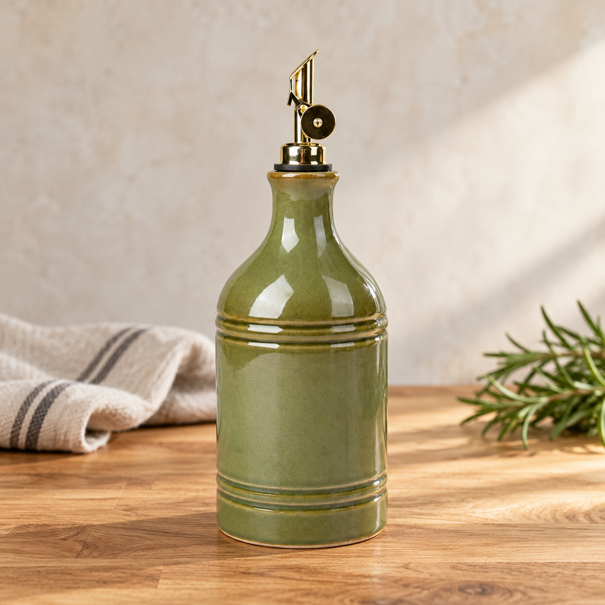 Ribbed Ceramic Oil Dispenser — variant green b