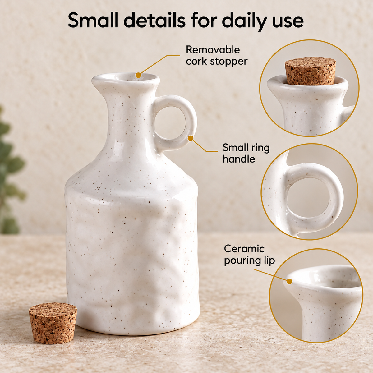 Handled Ceramic Oil Dispenser — details