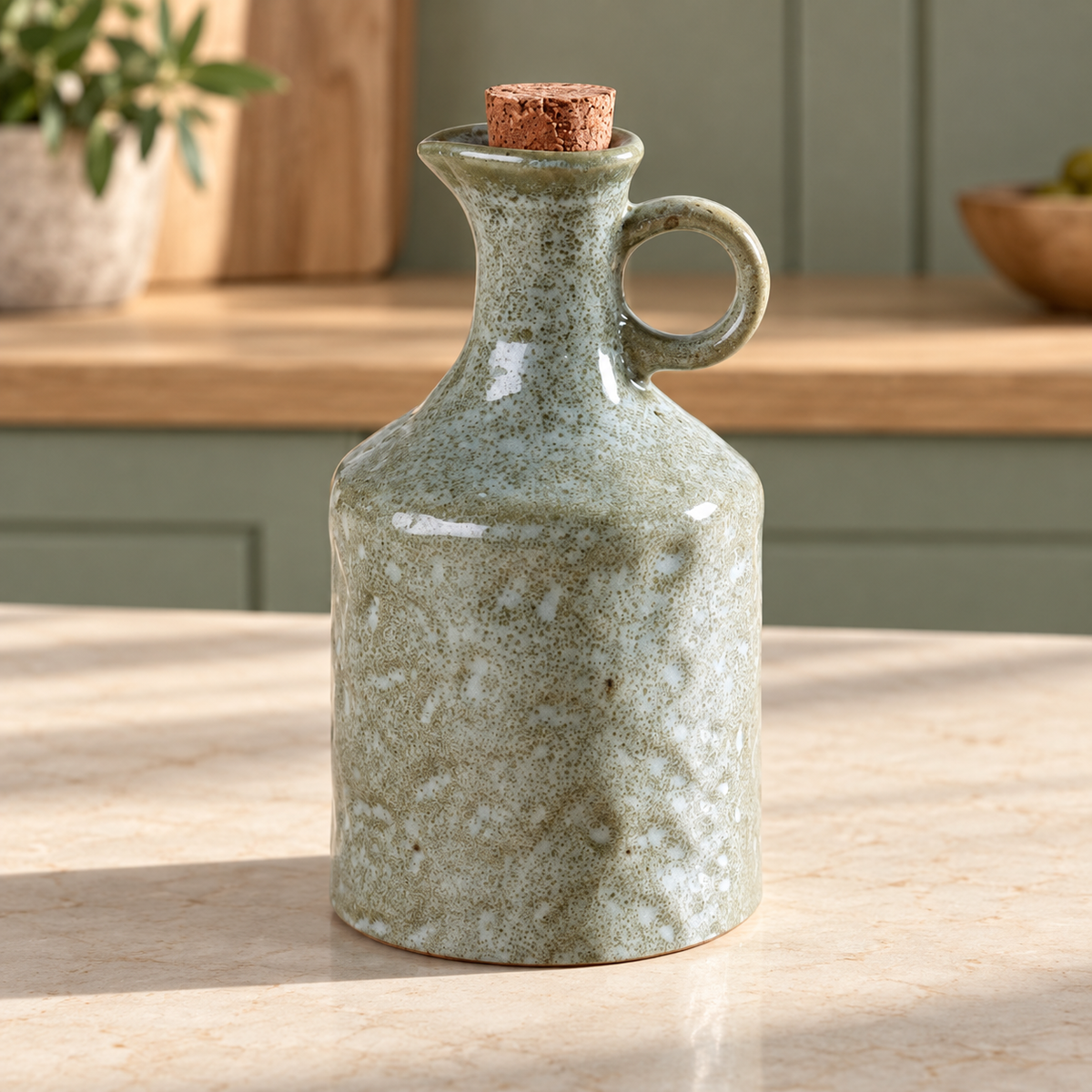 Handled Ceramic Oil Dispenser — variant green