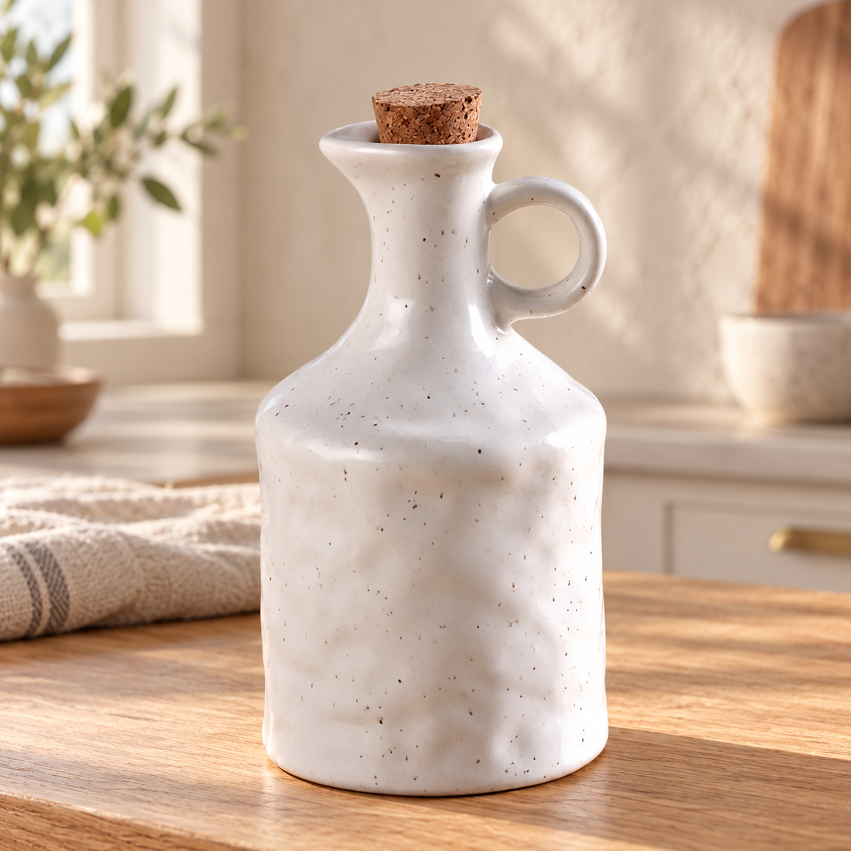 Handled Ceramic Oil Dispenser — variant white