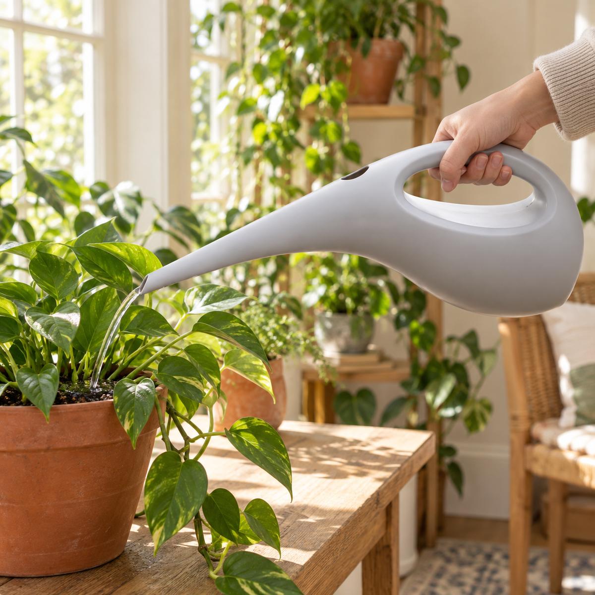 Curved-Spout Watering Can — lifestyle in use