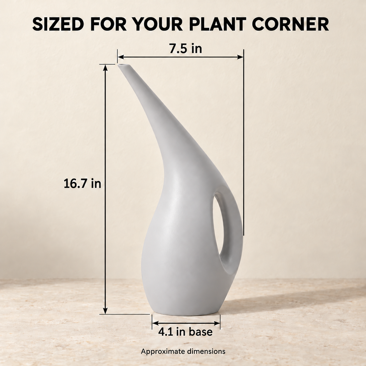 Curved-Spout Watering Can — dimensions