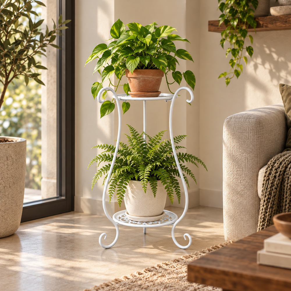 2-Tier Metal Plant Stand — hero lifestyle