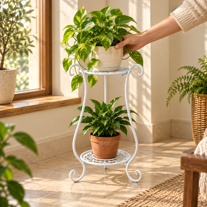 2-Tier Metal Plant Stand — lifestyle in use