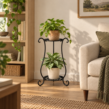 2-Tier Metal Plant Stand — lifestyle ambient