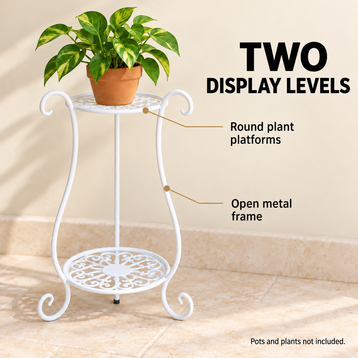 2-Tier Metal Plant Stand — infographic two levels