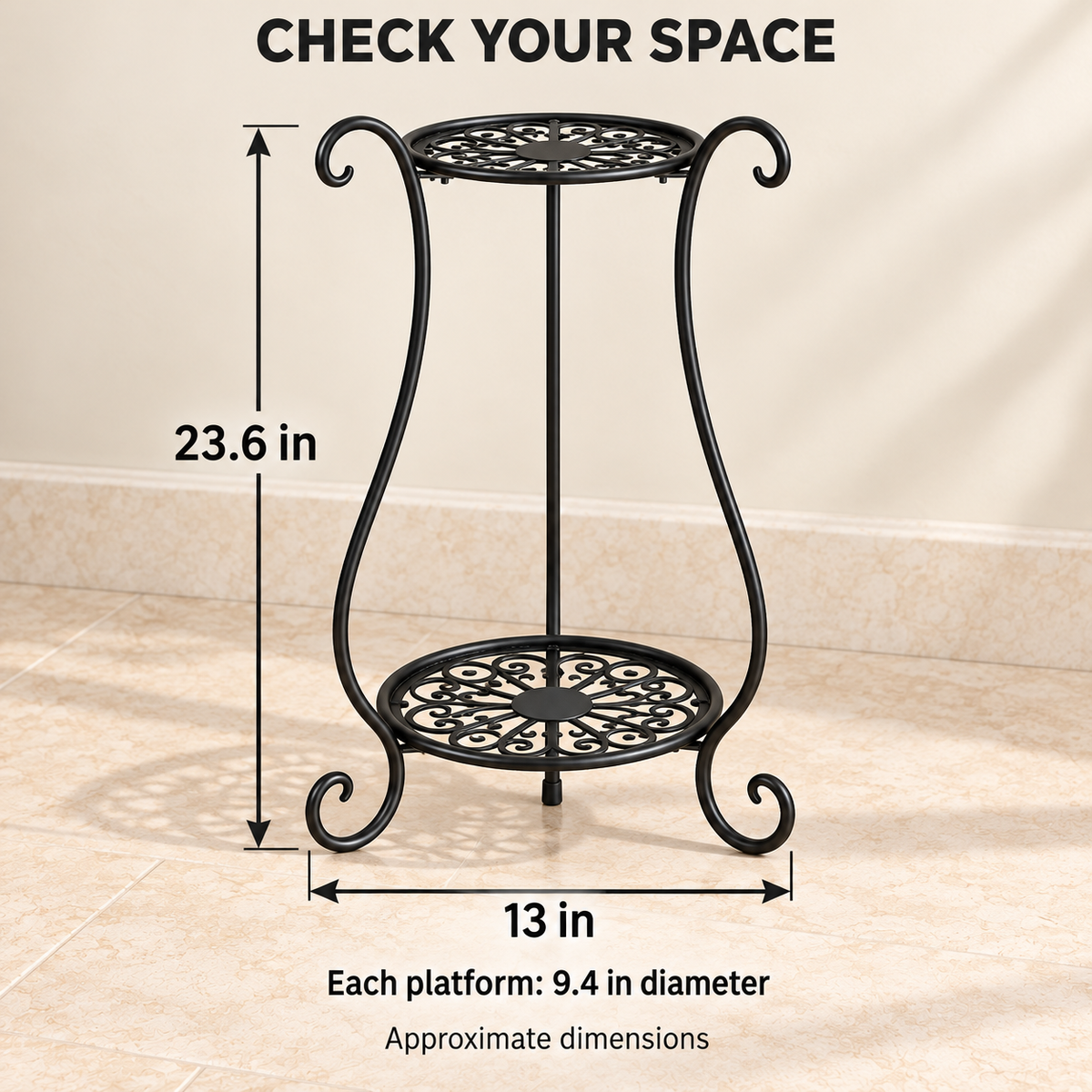 2-Tier Metal Plant Stand — dimensions