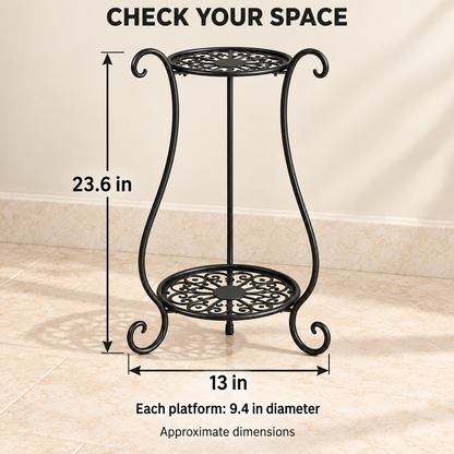 2-Tier Metal Plant Stand — dimensions