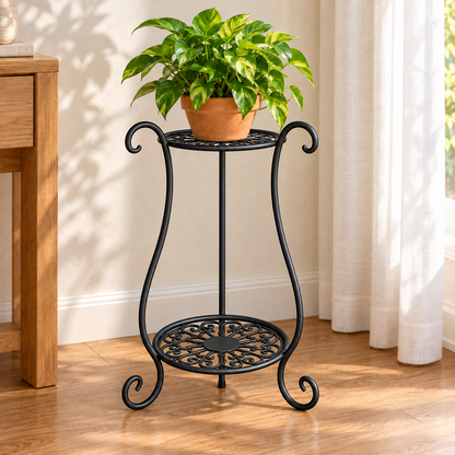 2-Tier Metal Plant Stand — variant hero black