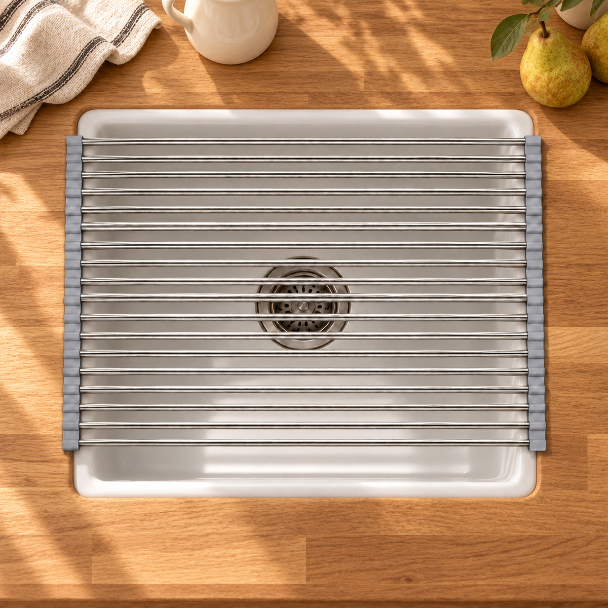 Roll-Up Dish Drying Rack — lifestyle ambient